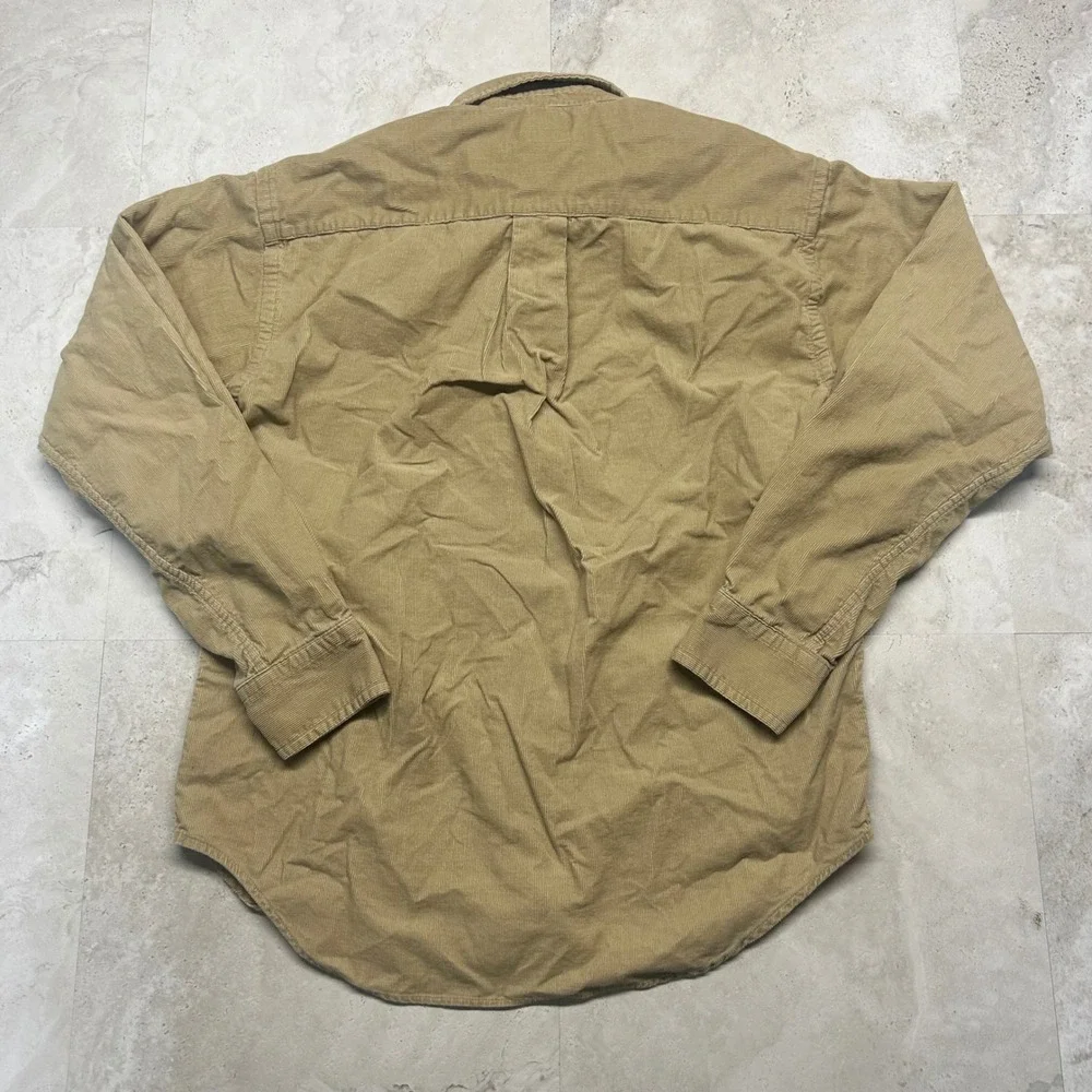 Ralph Lauren Corduroy Shirt Tan Boys Size M 12/14 Khaki Button Down Preppy